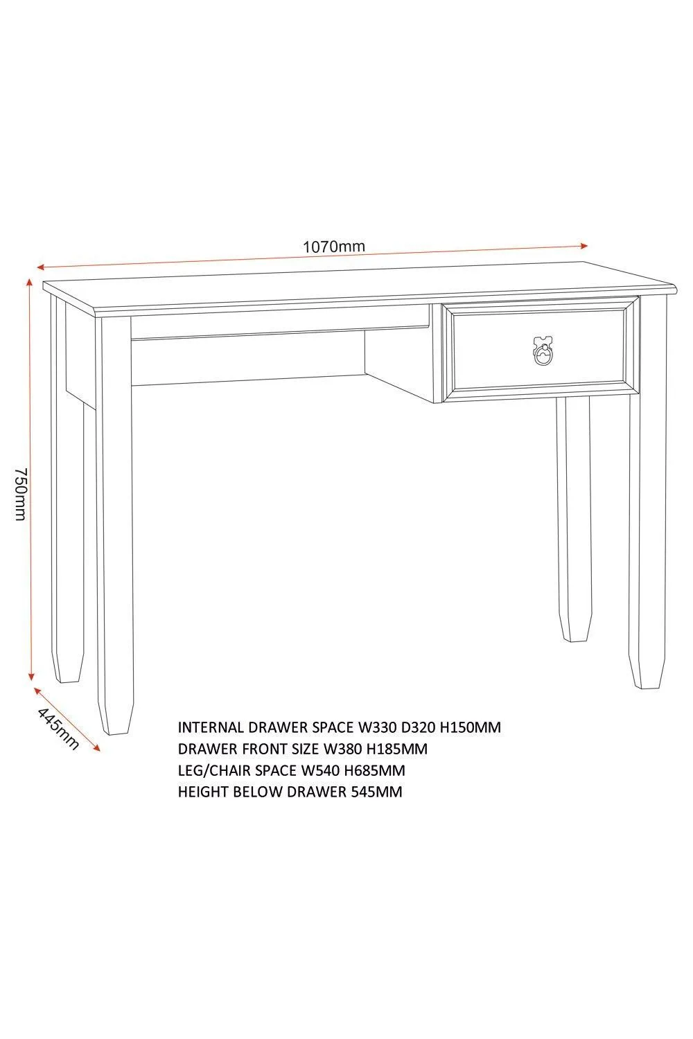 Seconique Budget Mexican Study Desk in Natural 6