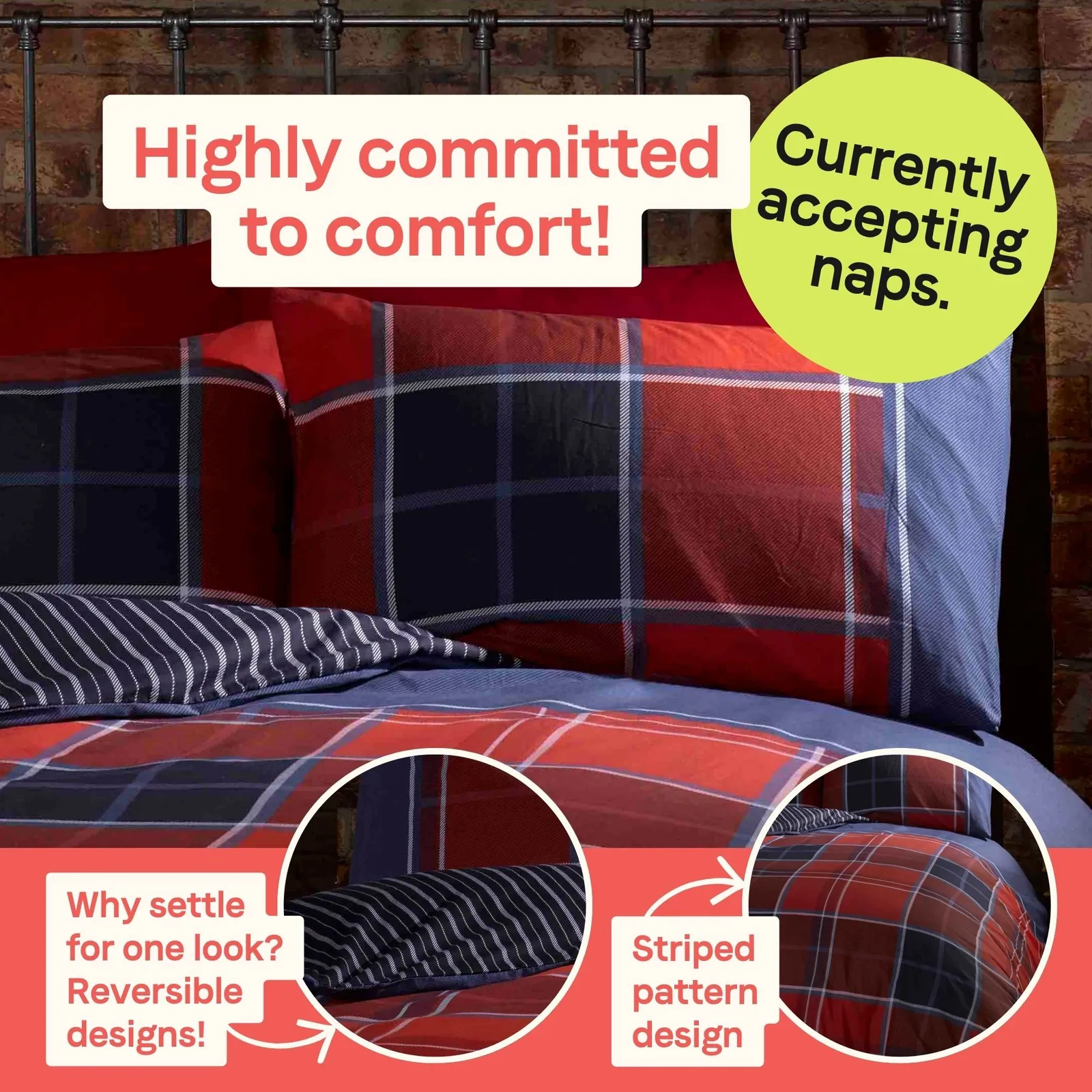 Rapport Home Argyle Design Tartan Polycotton Duvet Set With Pillowcase in Red 2
