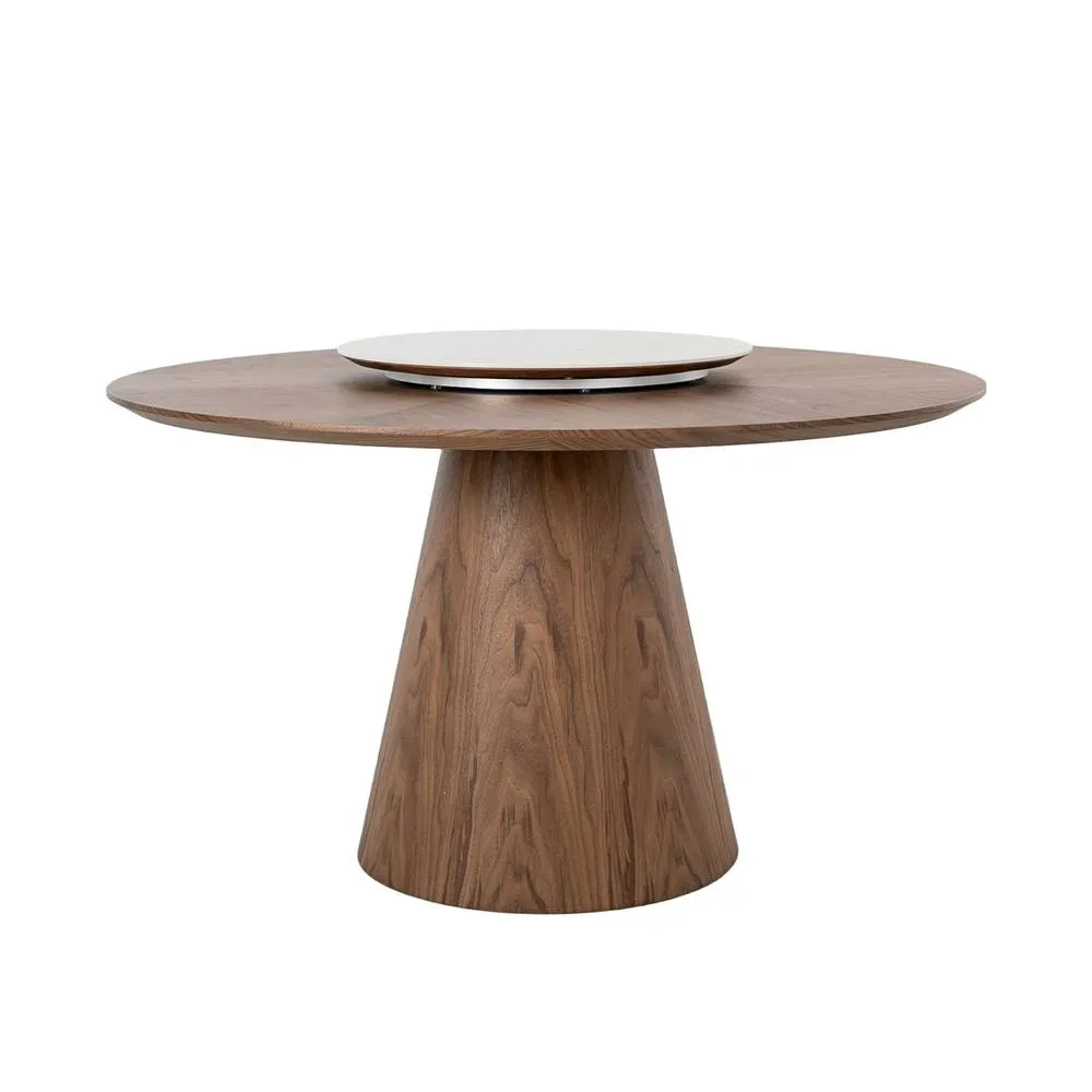 Angel Cerda Model Round Walnut Dining Table with Rotating Marble in Brown 2