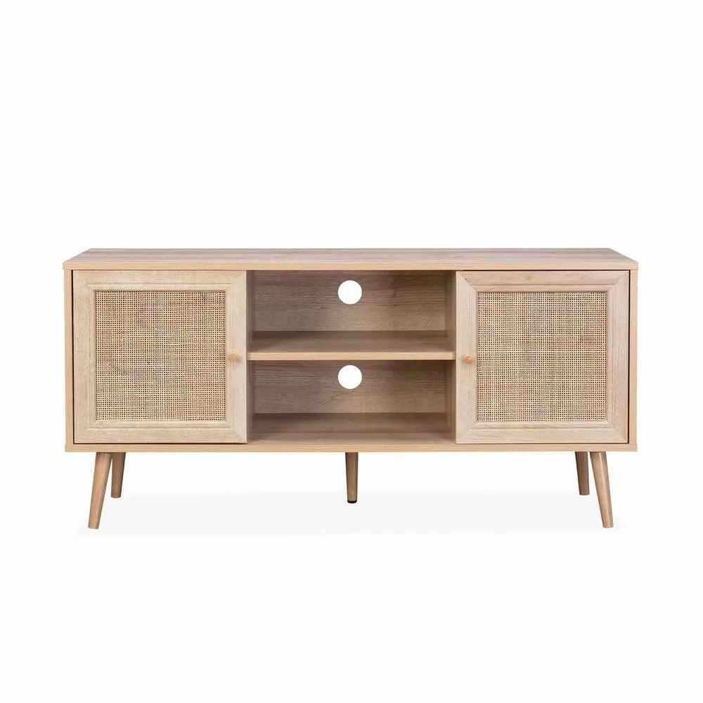 sweeek 120cm TV unit wooden & cane effect 2 doors in Beige 5