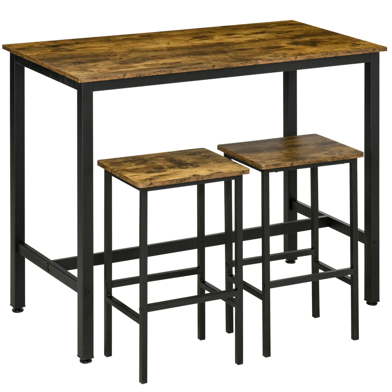 HOMCOM 3 Piece Industrial Bar Table Set Breakfast Table with 2 Stools in Brown 2