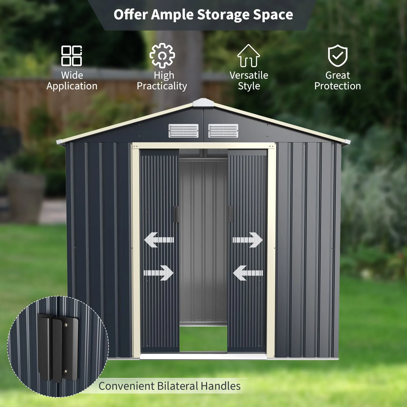 Costway 7x4ft Metal Storage Shed & Extension Kit Lockable Tool Storage House in Grey 6