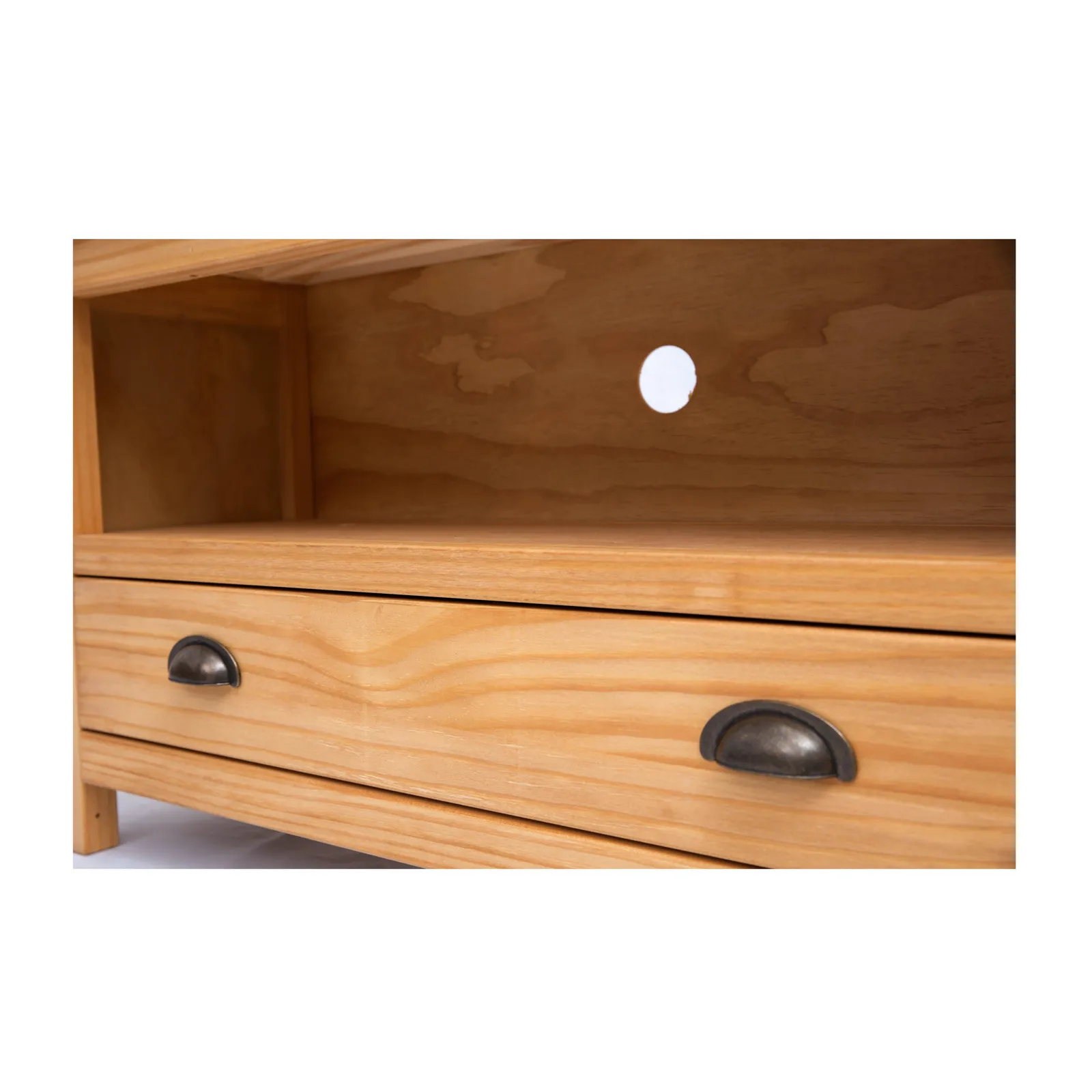 Cabinet Bits Lugo Waxed 1 Drawer TV Cabinet Brass Cup Handle in Light Brown 5