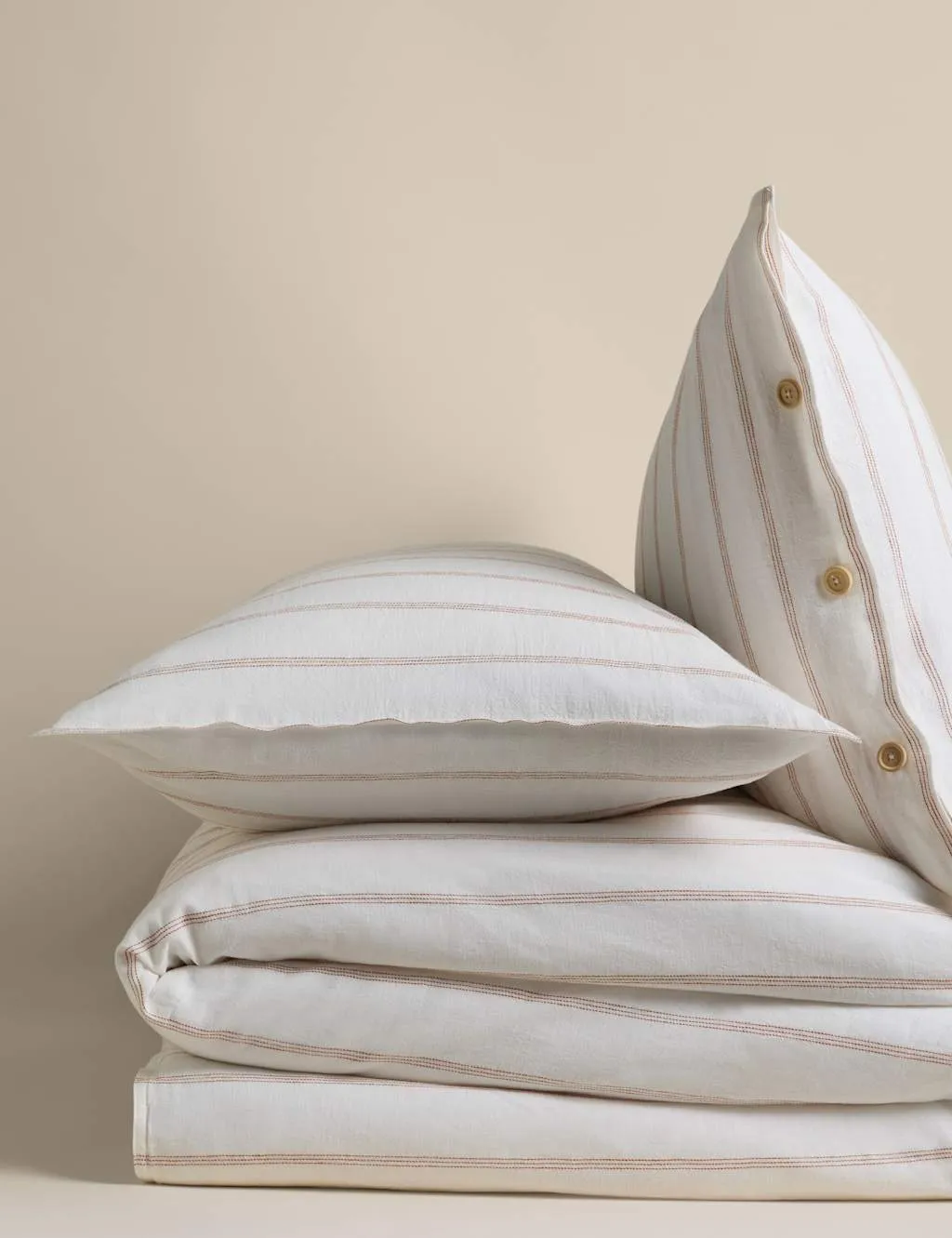 M&S Linen Rich Striped Jacquard Bedding Set Neutral