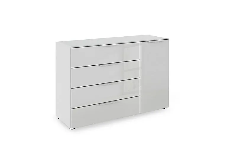 Haven 4 Drawer 1 Door Décor Chest with Glass Front - Silk Grey/Silk Grey Front