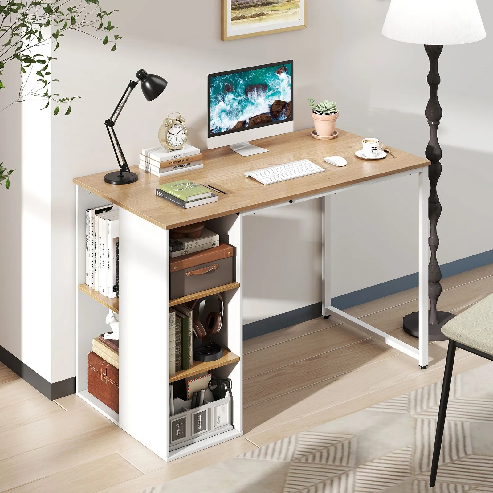Costway 115 CM Computer Desk Modern Home Office Desk in Natural 3