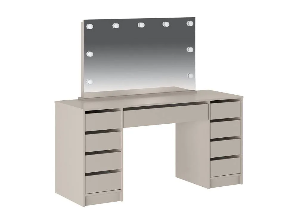 Vente-unique Double Dressing Table With LED Mirror - 9 Drawers - Beige - JENEMI 4