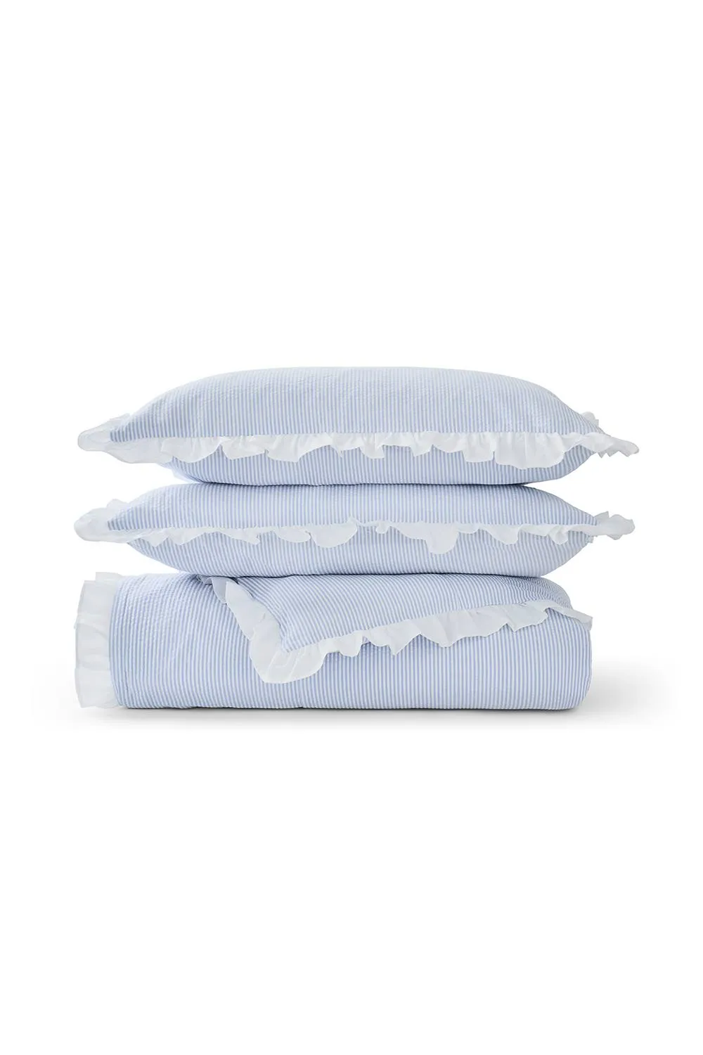 CHRISTY Seersucker Cotton Stripe Relaxed Duvet Cover Sets in Blue 2