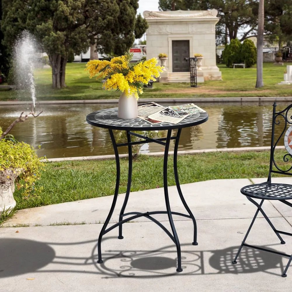 OUTSUNNY Mosaic Side Table Bistro Coffee Table for Garden Patio Balcony Grey