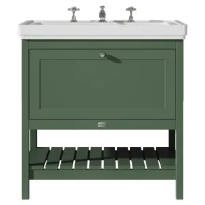 Bayswater Hartleigh Hunter Green Traditional Freestanding Vanity Unit & 3 Tap Hole Traditional Recessed Basin - 800mm