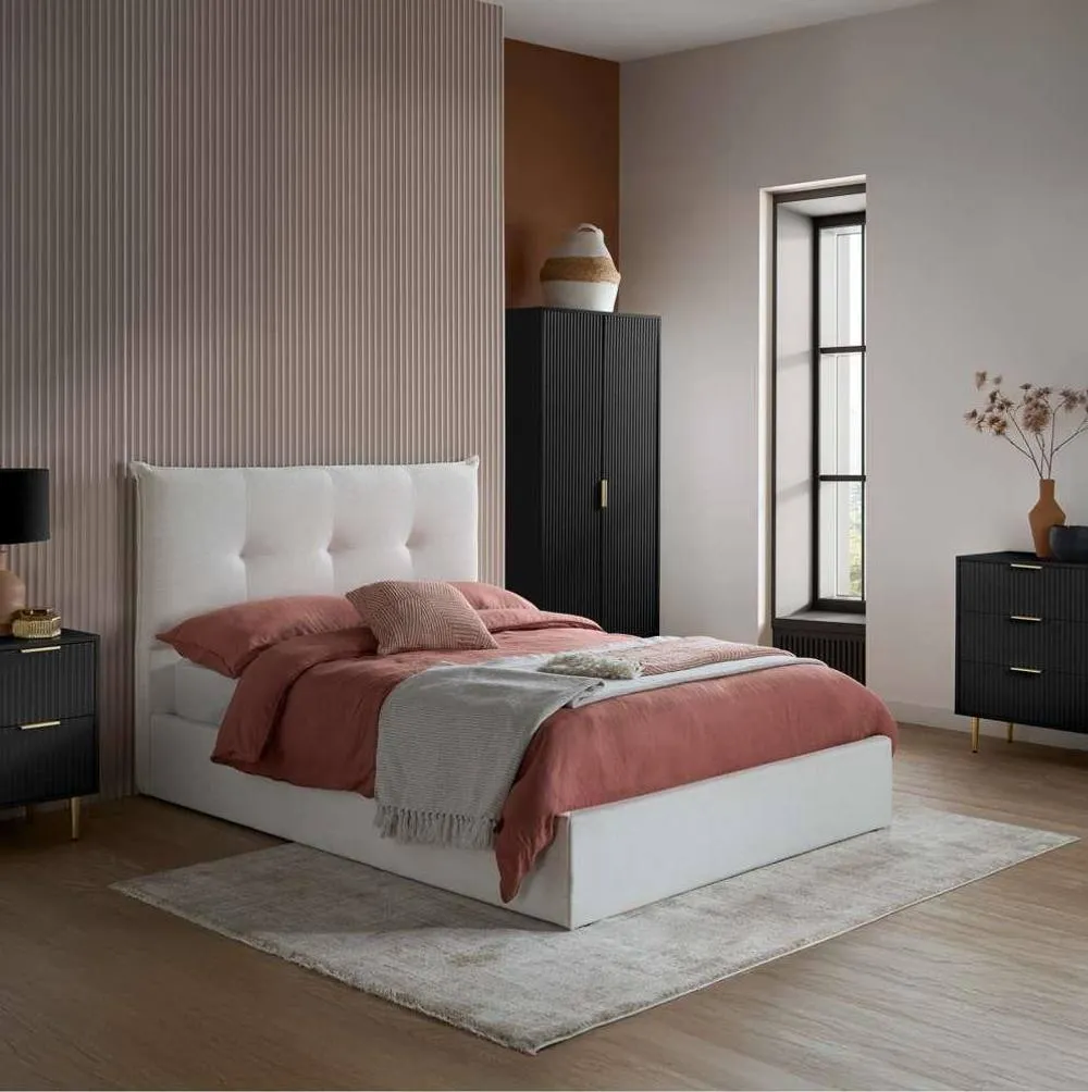Birlea Pair of Zaza Black Bedside Cabinet 2 Drawer Fluted Chest 3