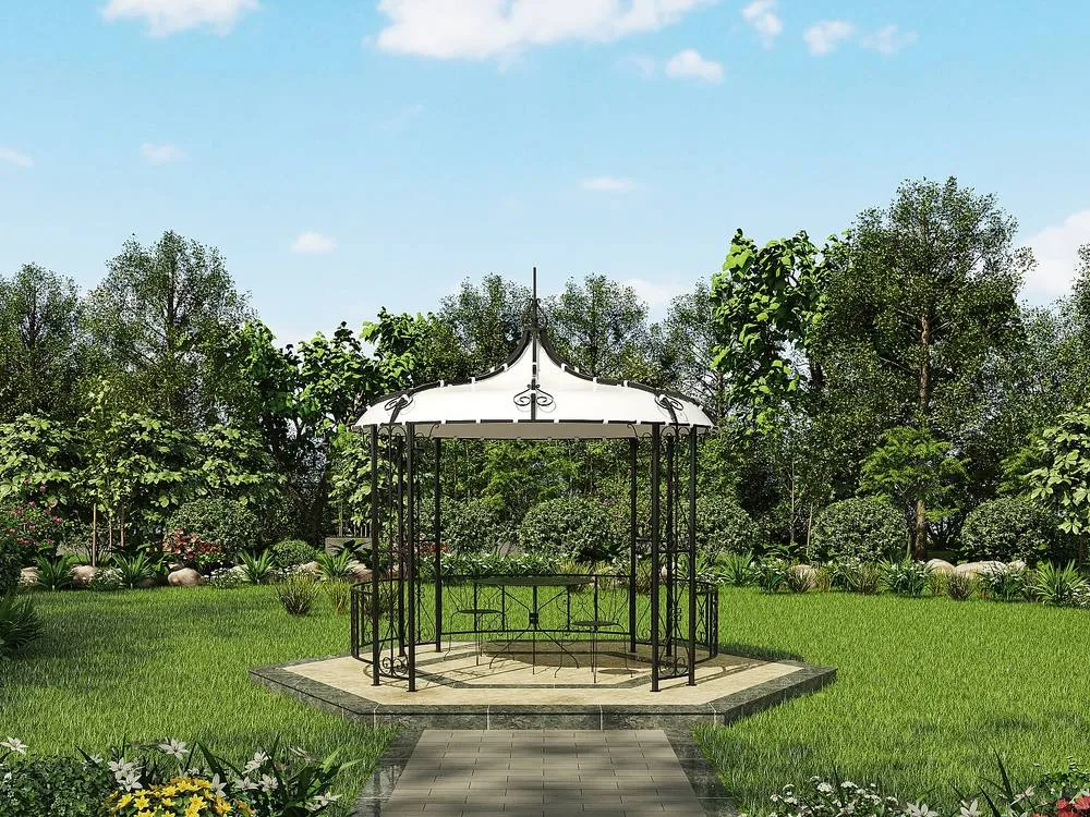 Vente-unique Wrought Iron-Style Metal Garden Pavilion - D300 X H305 Cm - Black