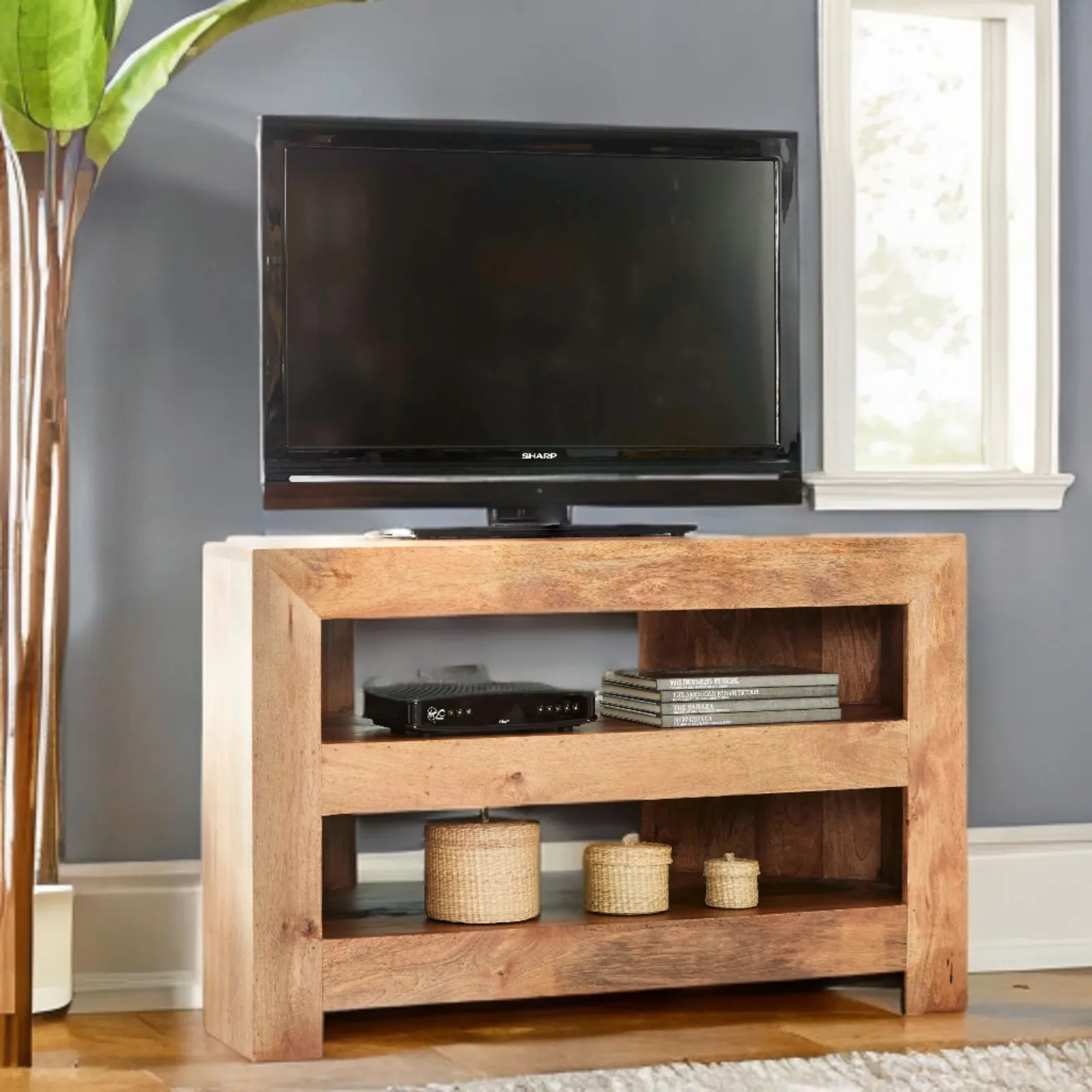 IH Design Duvid Light Mango Corner TV Cabinet in Brown 2