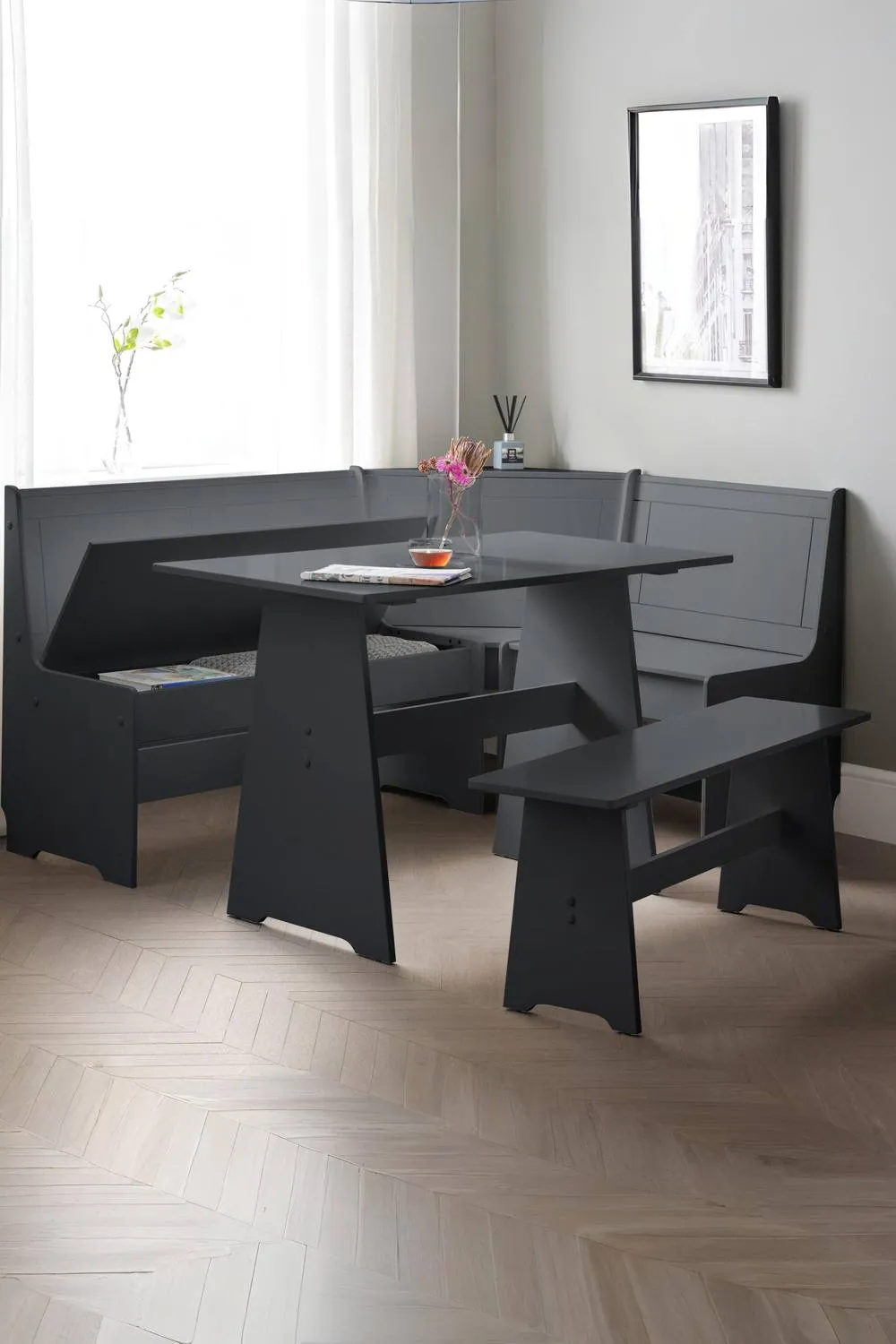 Julian Bowen Newport Corner 5 Seater Dining Set with Storage Bench in Black 2
