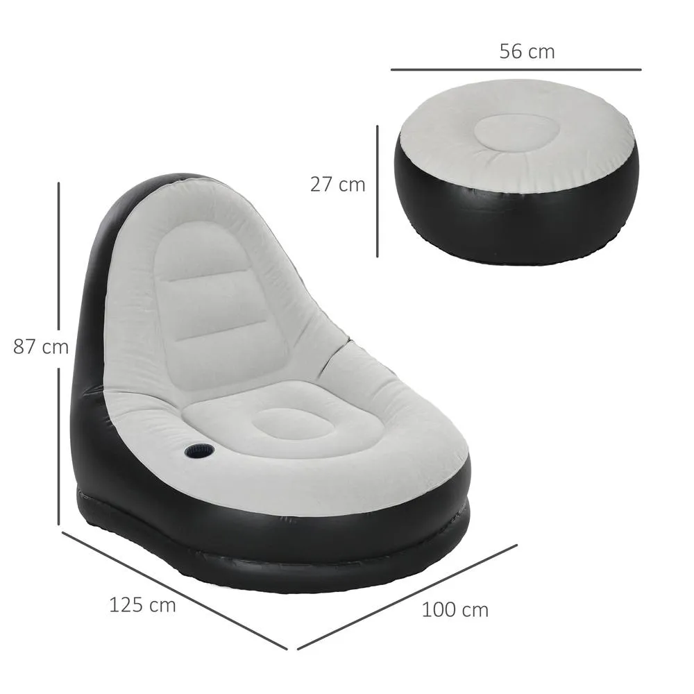 OUTSUNNY Inflatable Chair & Footstool for Gaming, Reading, Watching in Grey 3