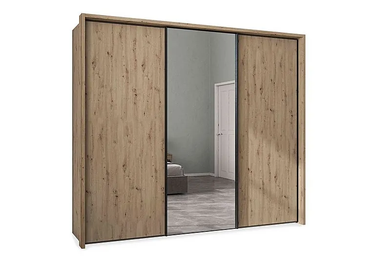 Dallas 260cm 3 Door Sliding Wardrobe with Centre Mirror Door - Bianco Oak
