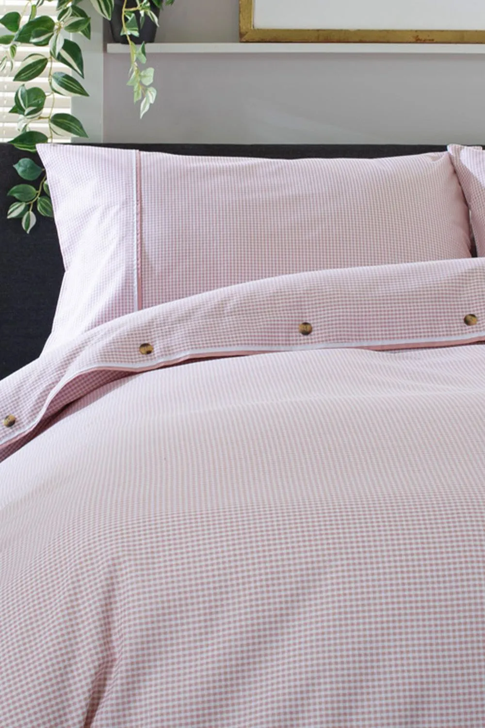 The Lyndon Company Gingham Duvet Cover Set - Soft & Breathable Cotton with Double Piped Edges in Rose 1