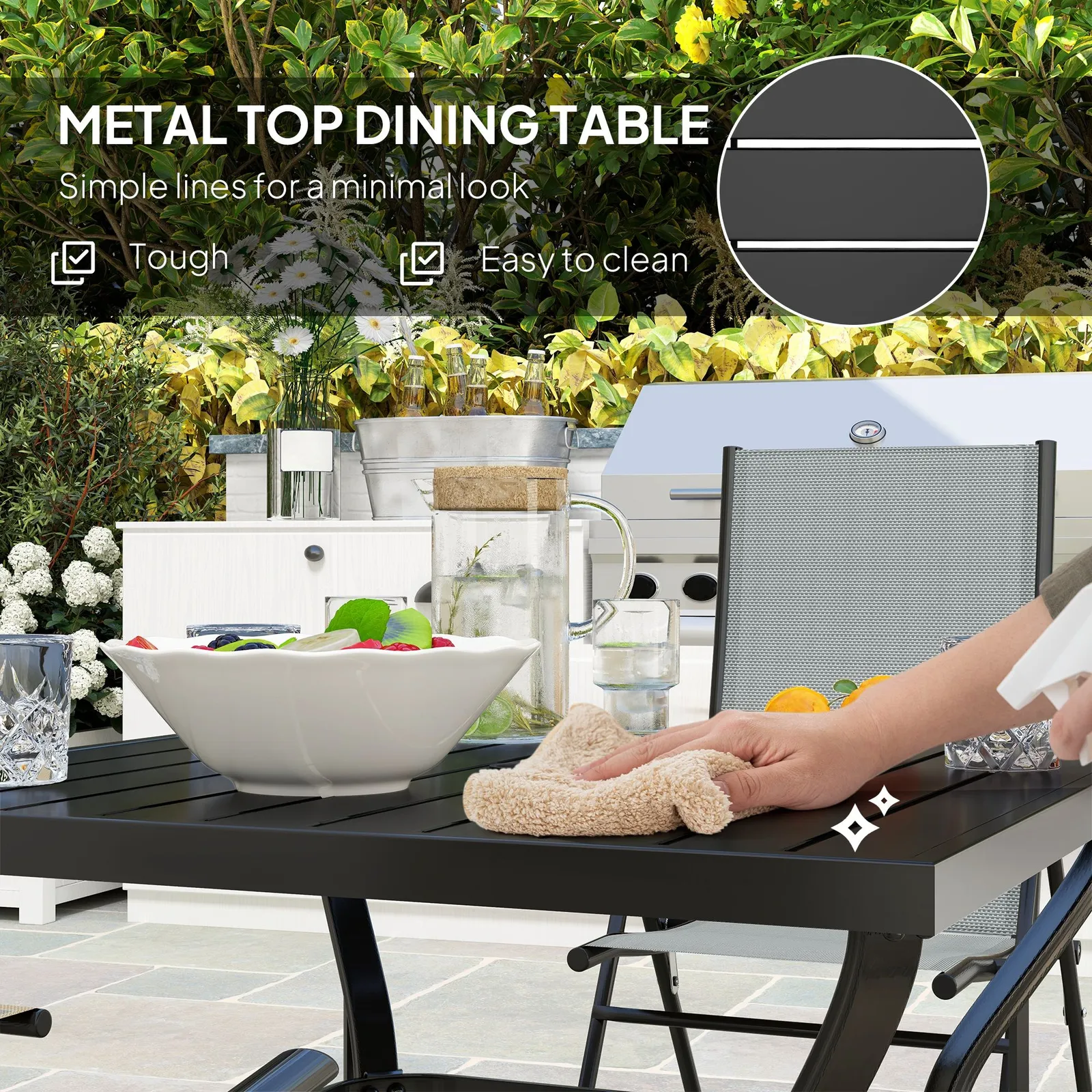 OUTSUNNY 5 PCs Garden Dining Set, Folding Chairs & Metal Top Table, Grey 6