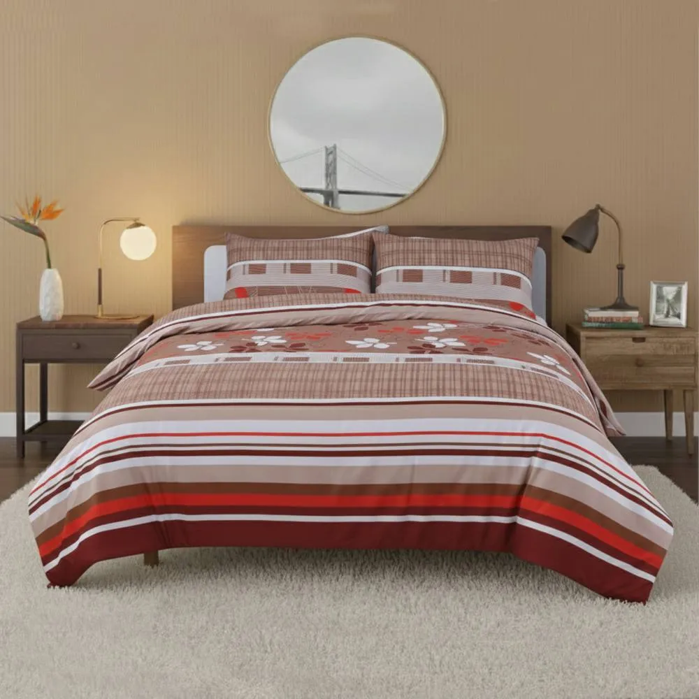 Snug City Floral Stripe Complete Bedding Set Duvet Cover Pillowcase Fitted Sheet