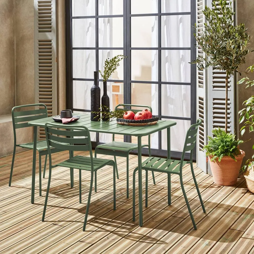 sweeek 4-seater rectangular steel garden table set with 4 chairs in Green 3