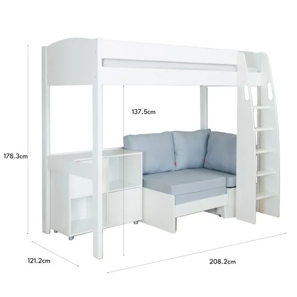 Uno High Sleeper with Corner Sofa and Cube Unit Pine 4