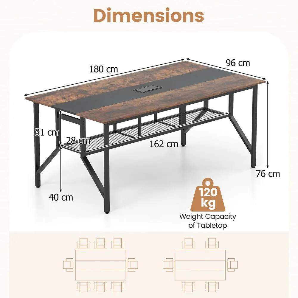 Costway 180 CM Wooden Conference Table Industrial Meeting Table for 6-8 People in Black 2