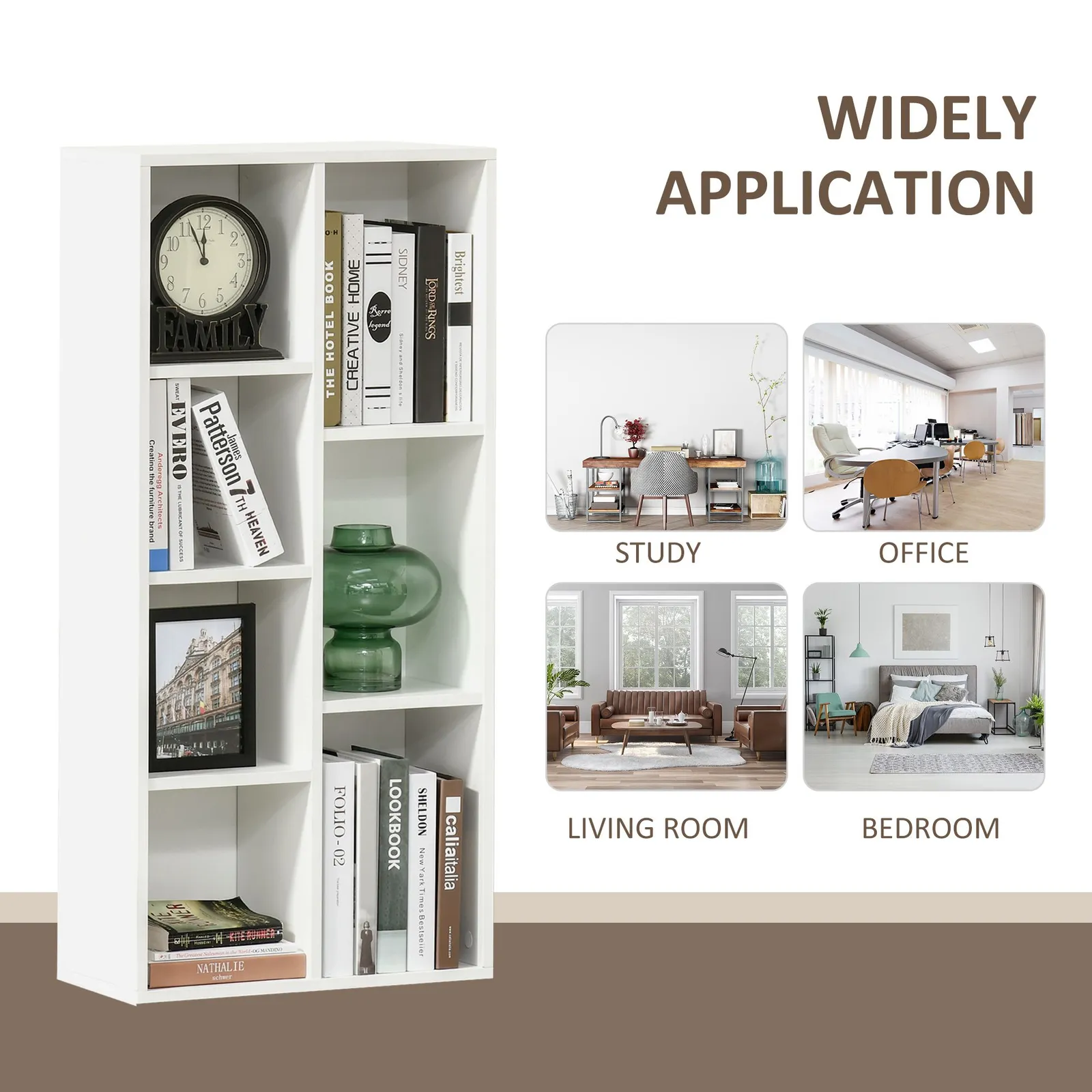 HOMCOM Bookcase Modern Bookshelf Cabinet for Home Office in White 4