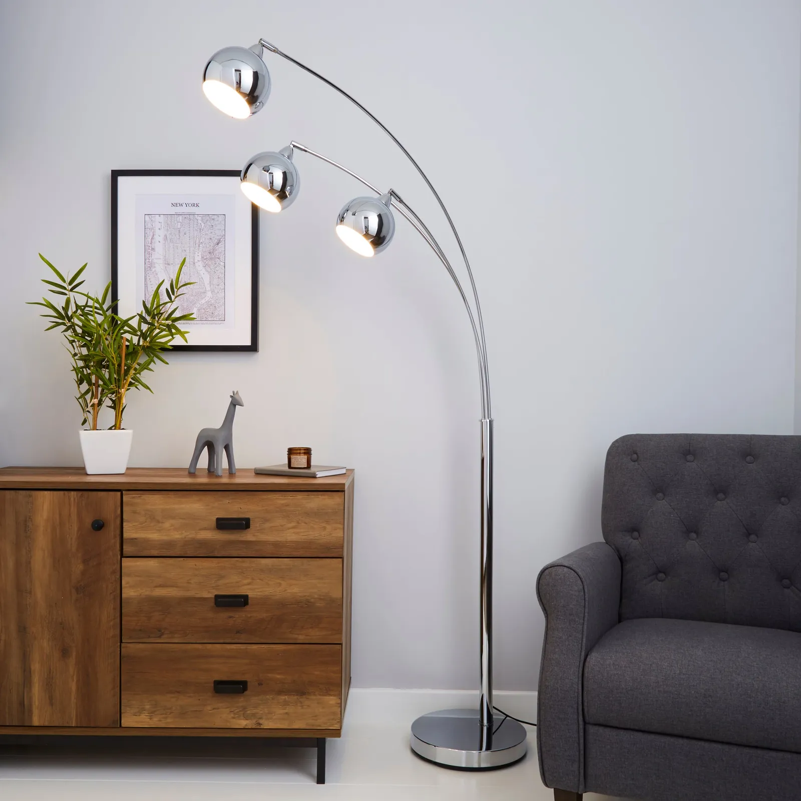 Herm 3 Arm Arc Chrome Floor Lamp Chrome
