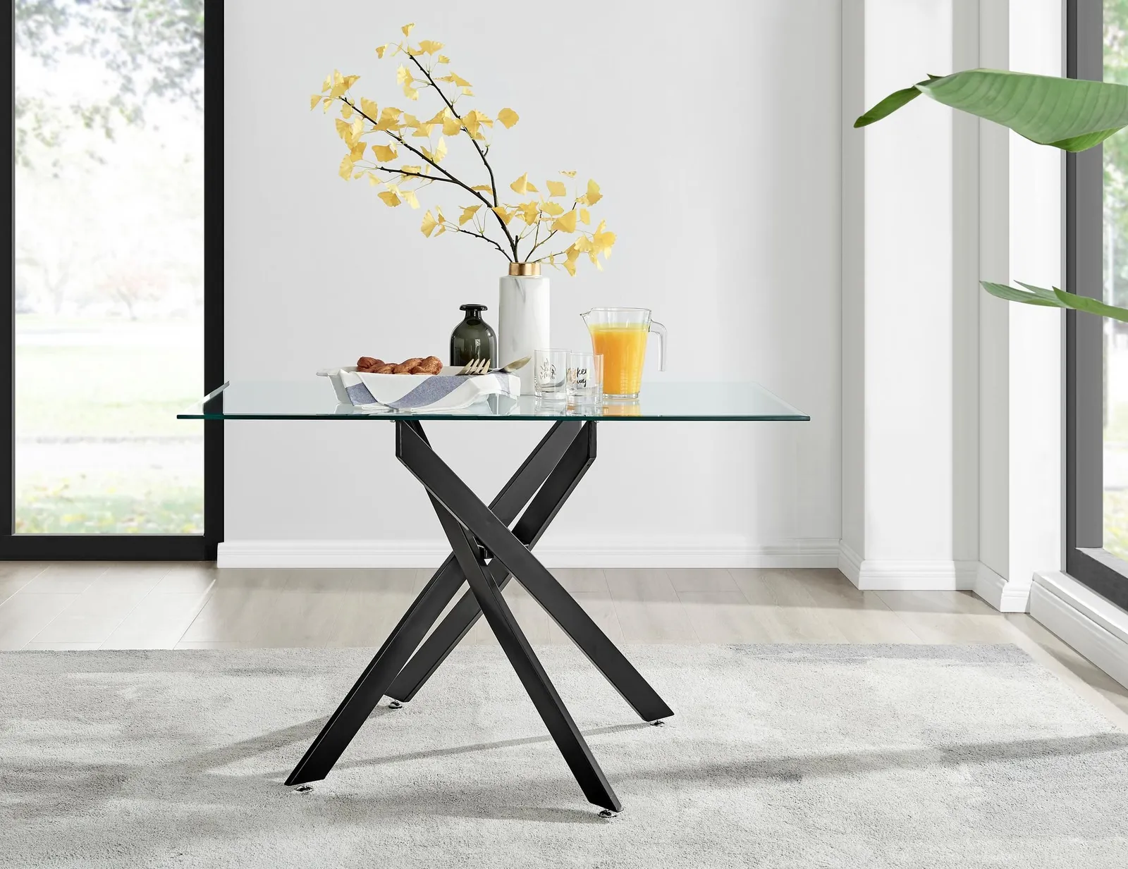 FurnitureboxUK Leonardo 120cm 4-Seater Glass & Chrome Metal Starburst Dining Table in Black 2