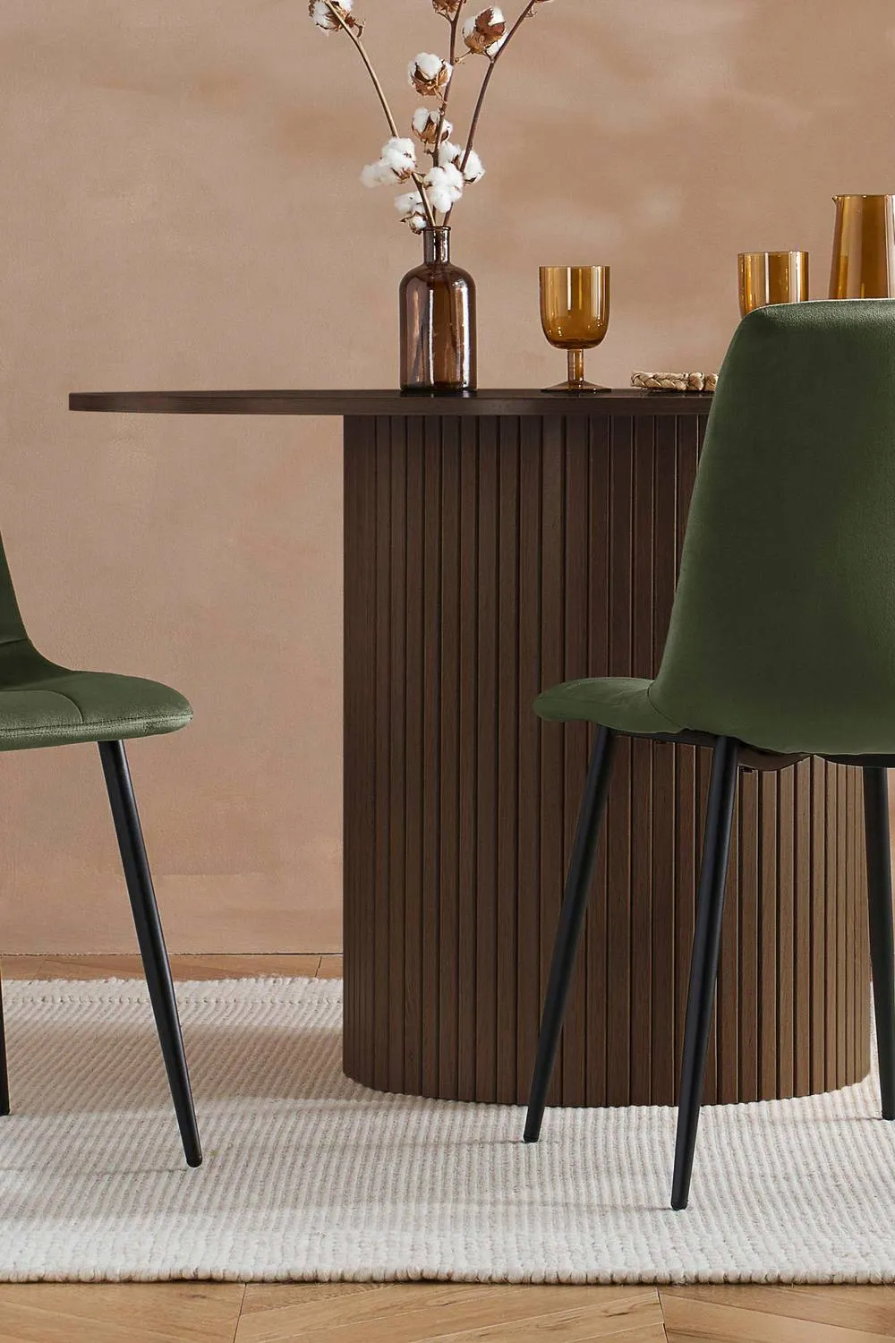 Birlea Axel Round Fluted Dining Table with 4 Chairs in Brown 2