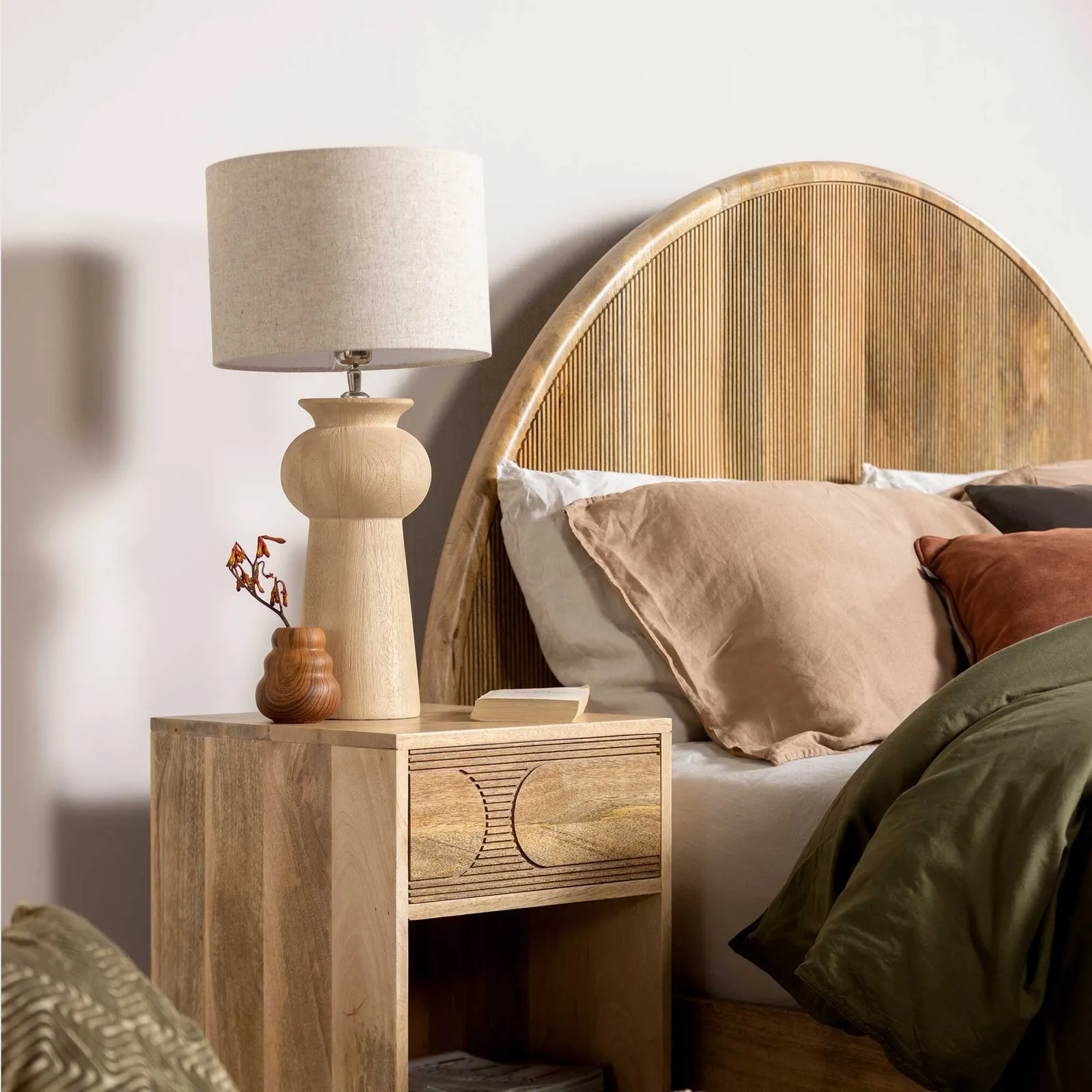 Curved Wooden Table Lamp, Neutral | Barker & Stonehouse 2