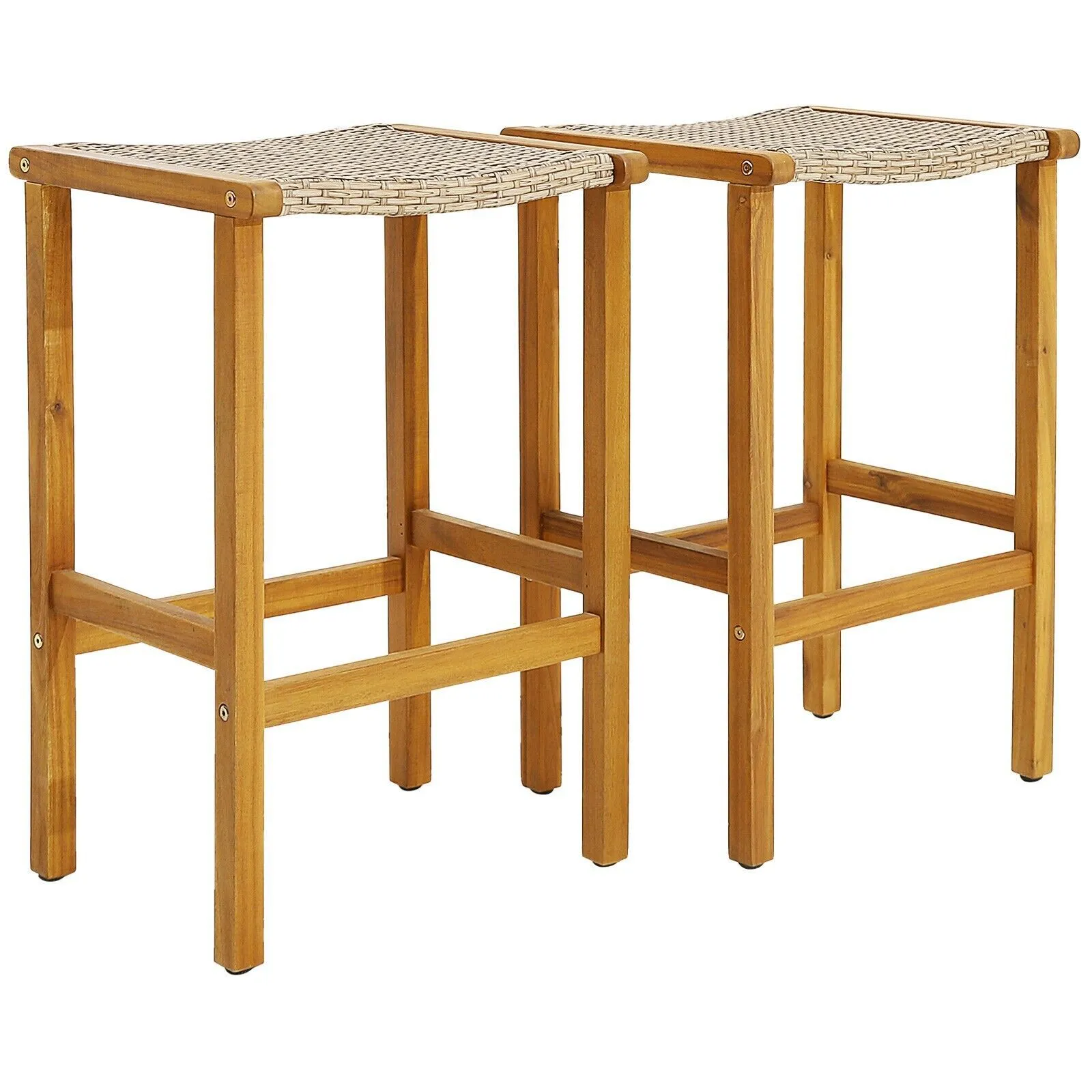 Costway Set of 2 Outdoor Bar Stools 76cm Bar Height Chairs Patio High Stools Set in Brown