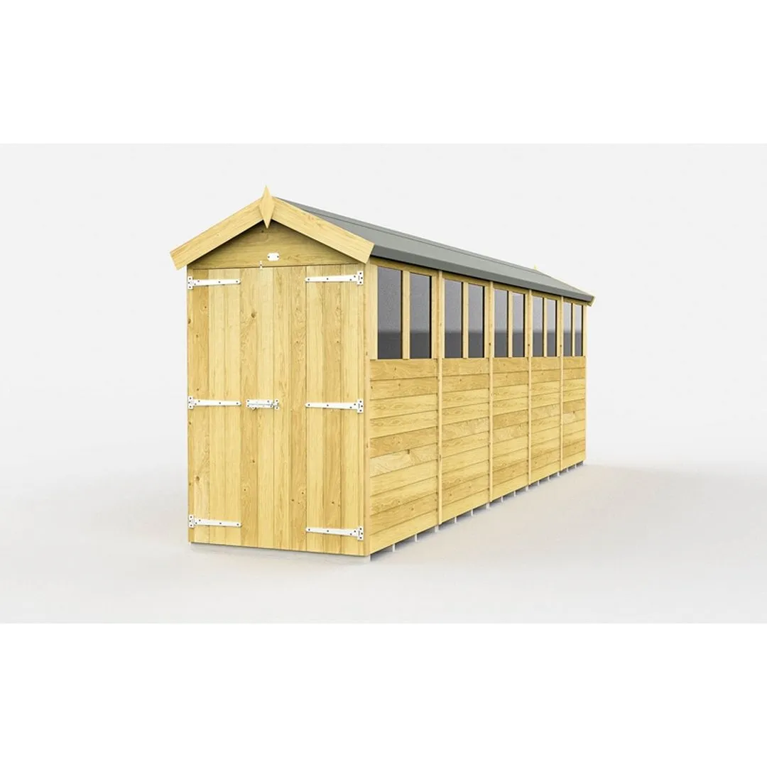 Buttercup Farm 4 x 20 Feet Apex Shed - Double Door W/ Windows - L592 x W118 x H217 cm in Brown