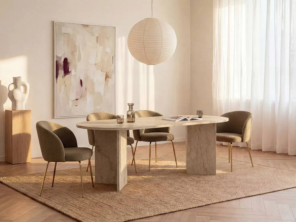 Vente-unique 8-Seater Dining Table - Beige Travertine Effect - TOPANIA 3