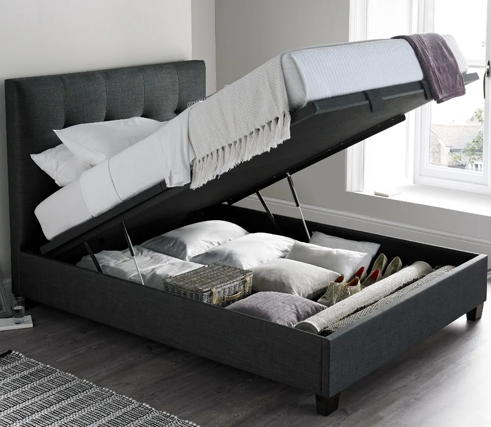Walkworth - Super King Size - Ottoman Storage Bed - Dark Grey - Fabric - 6ft - Happy Beds