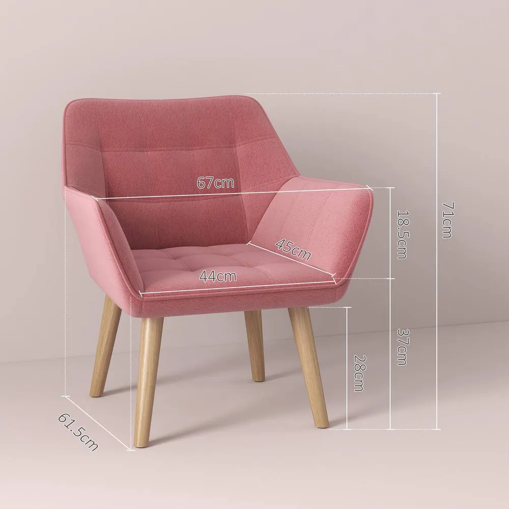 HOMCOM Set of 2 Velvet-Feel Accent Chair with Slanted Back, Wood Legs, Pink 3