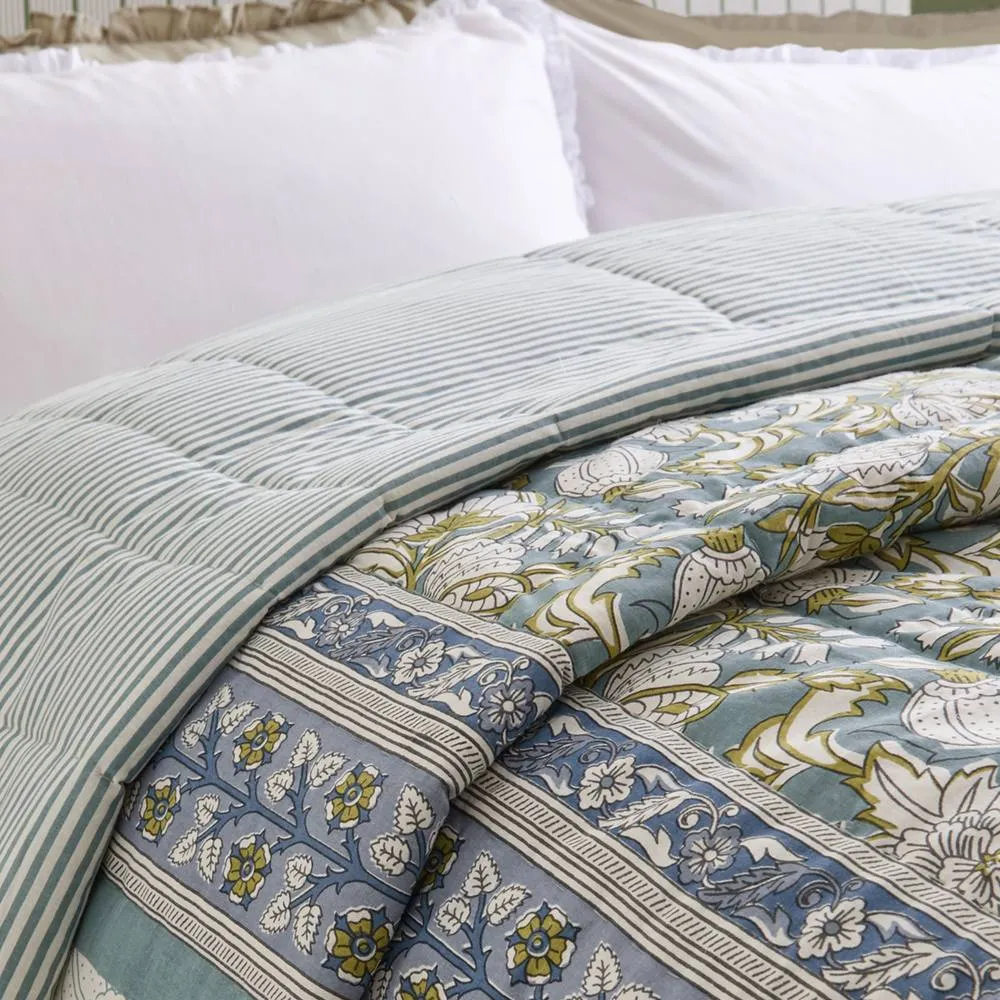 Wylder Annabelle 100% Cotton Floral Quilted Bedspread in Blue 2