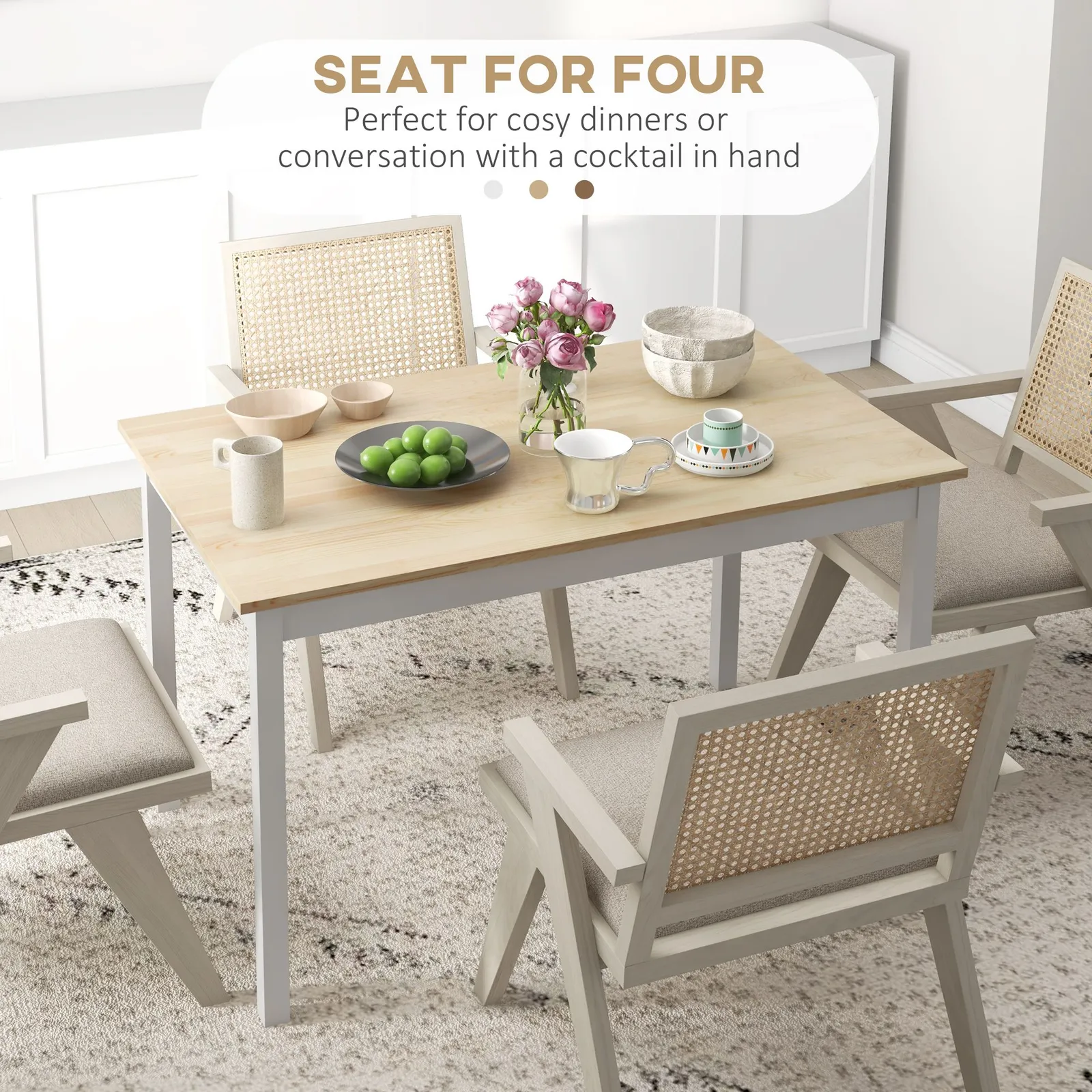 HOMCOM Farmhouse Dining Table Kitchen Table with Wood Frame for Dining Room in Yellow 4