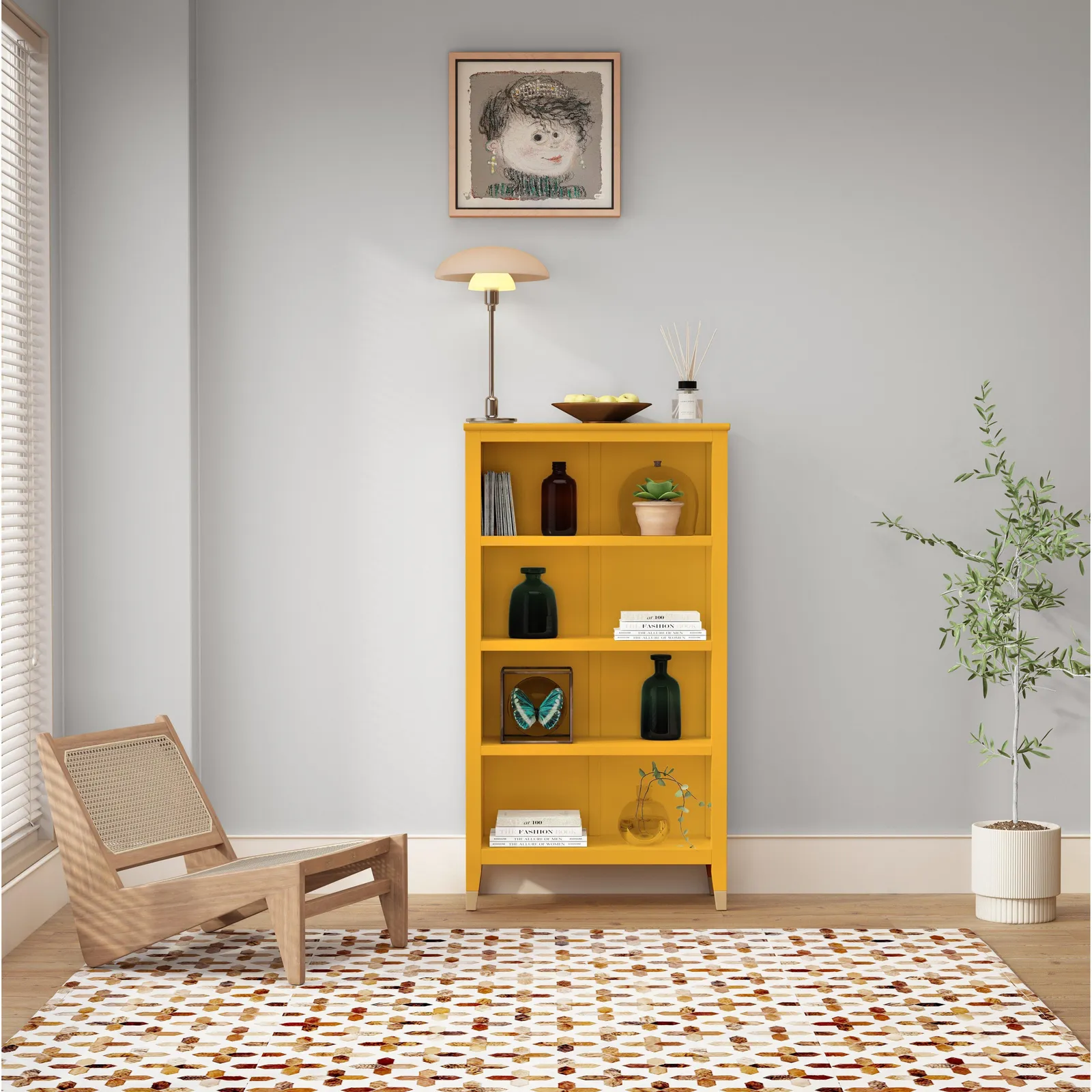 Cabinet Bits Palazzi 4 Tier Bookcase H127 W69 D25cm in Mustard 1