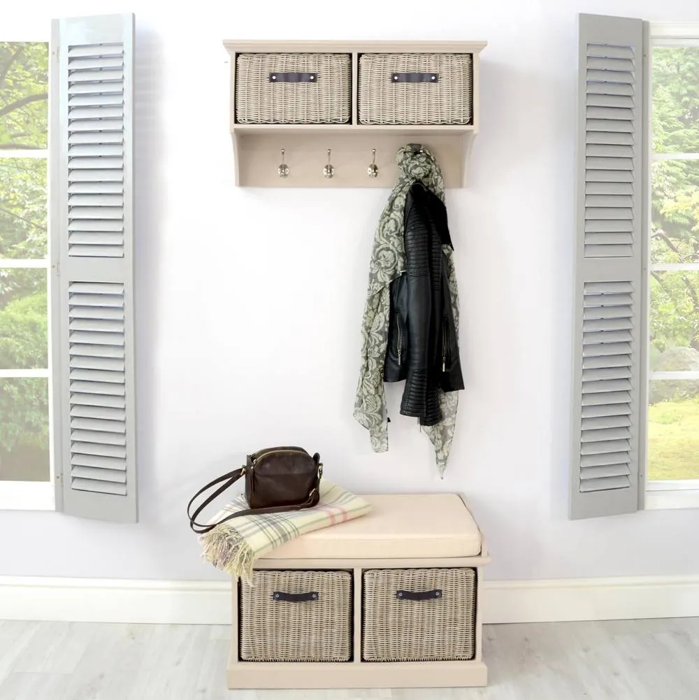 Statement Furniture Tetbury 2 Brown Faux Rattan Basket & Cream Cushion Hallway Set in Taupe 1
