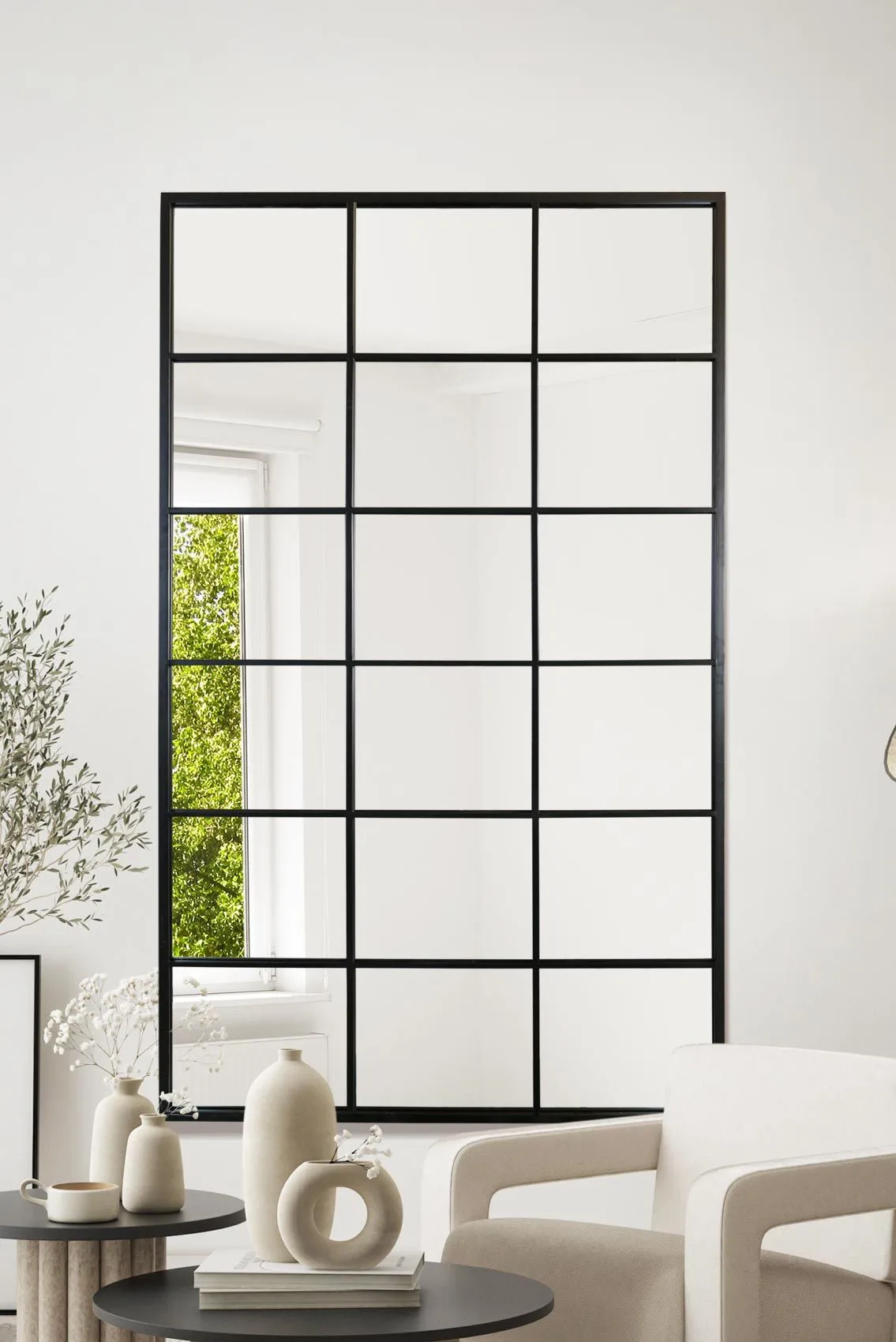 MirrorOutlet The Fenestra Black Modern Window Leaner / Wall Mirror 79" X 47" 200CM X 120CM