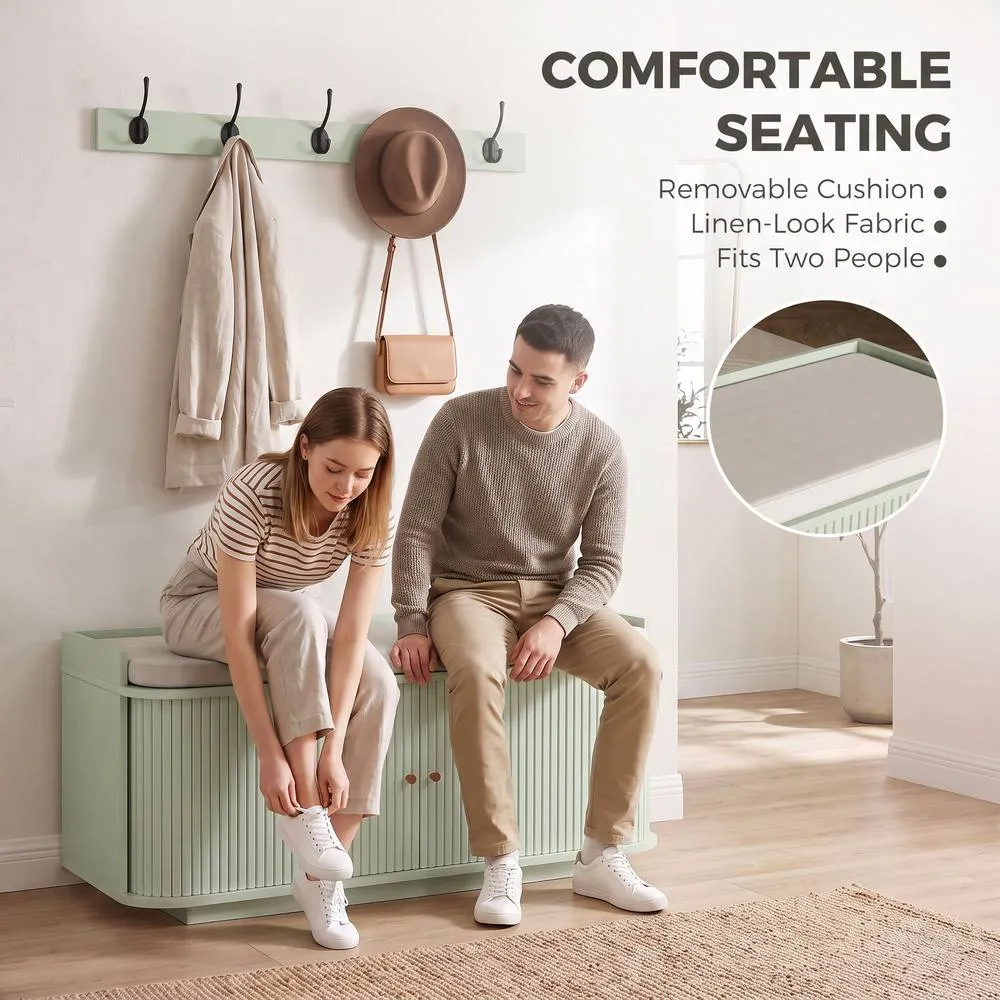 HOMCOM Hallway Furniture Set with Shoe Bench & Coat Rack in Light Green 5