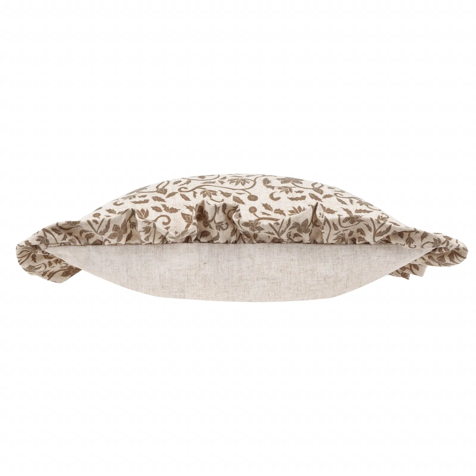 Paoletti Linen Filigree Printed Ruffle Cushion in Olive 4