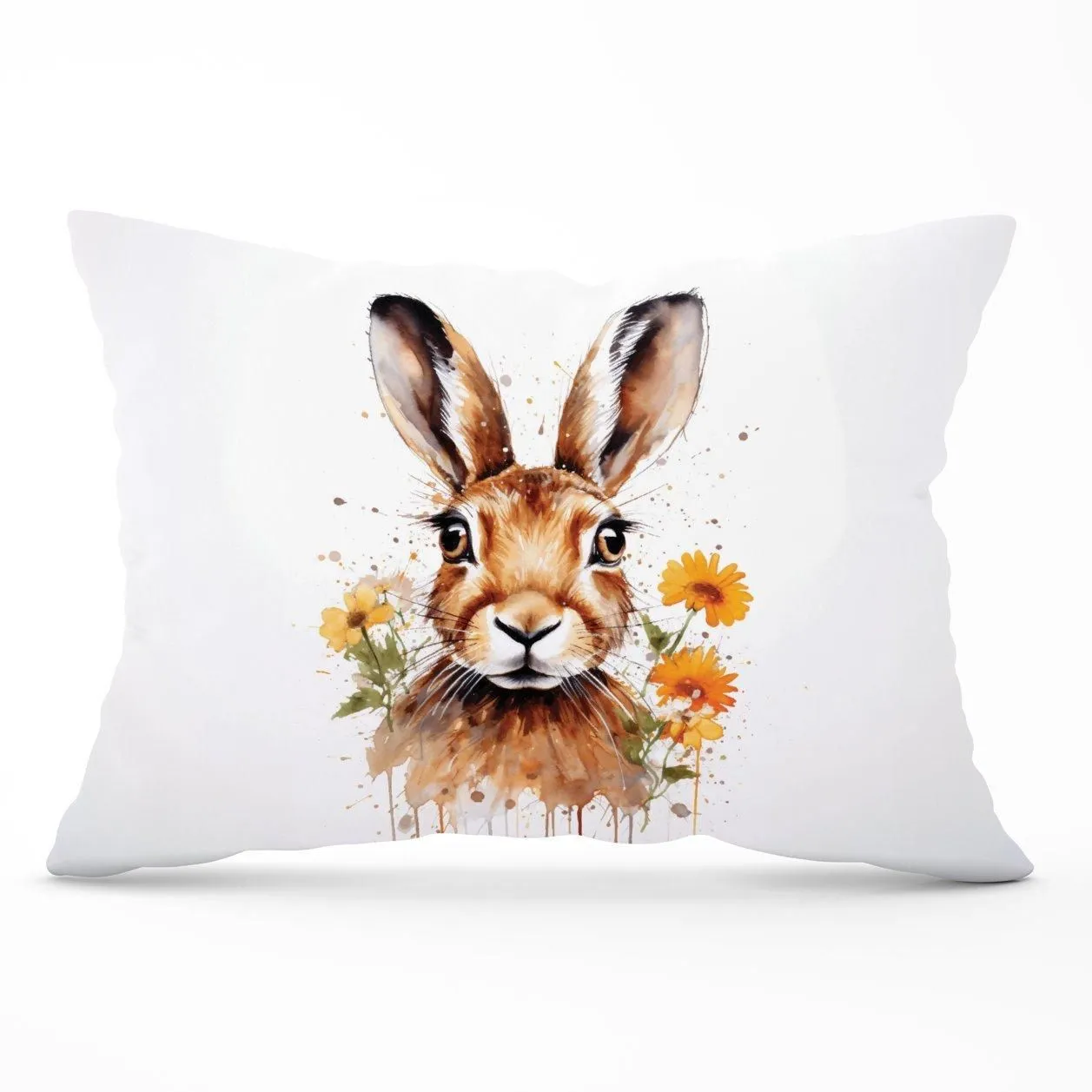Warren Reed - Designer Watercolour Hare & Daisies Cushions in Orange