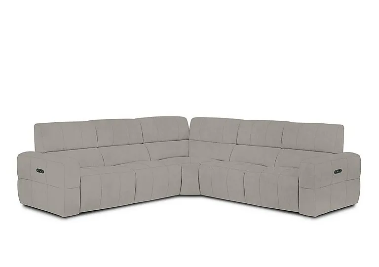 Cube Fabric Large Power Recliner Corner Sofa with Power Headrests - Opulence Silver