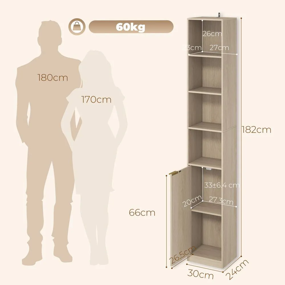 HOMCOM Bookcase Adjustable Shelf 6-Tier in Natural 3