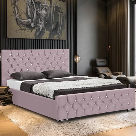 Papillion Plush Velvet Double Bed In Pink