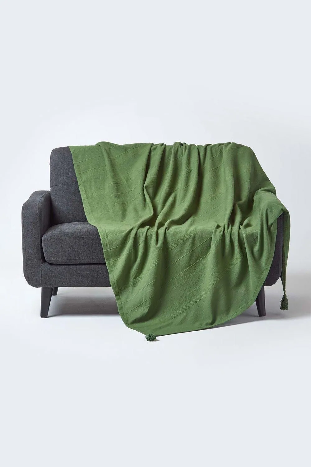 Homescapes Cotton Rajput Ribbed Throw in Dark Olive