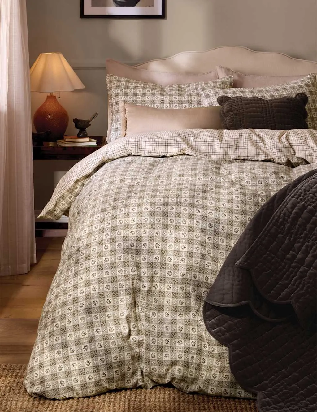 Laura Ashley Pure Cotton Hartley Check Bedding Set Brown Mix