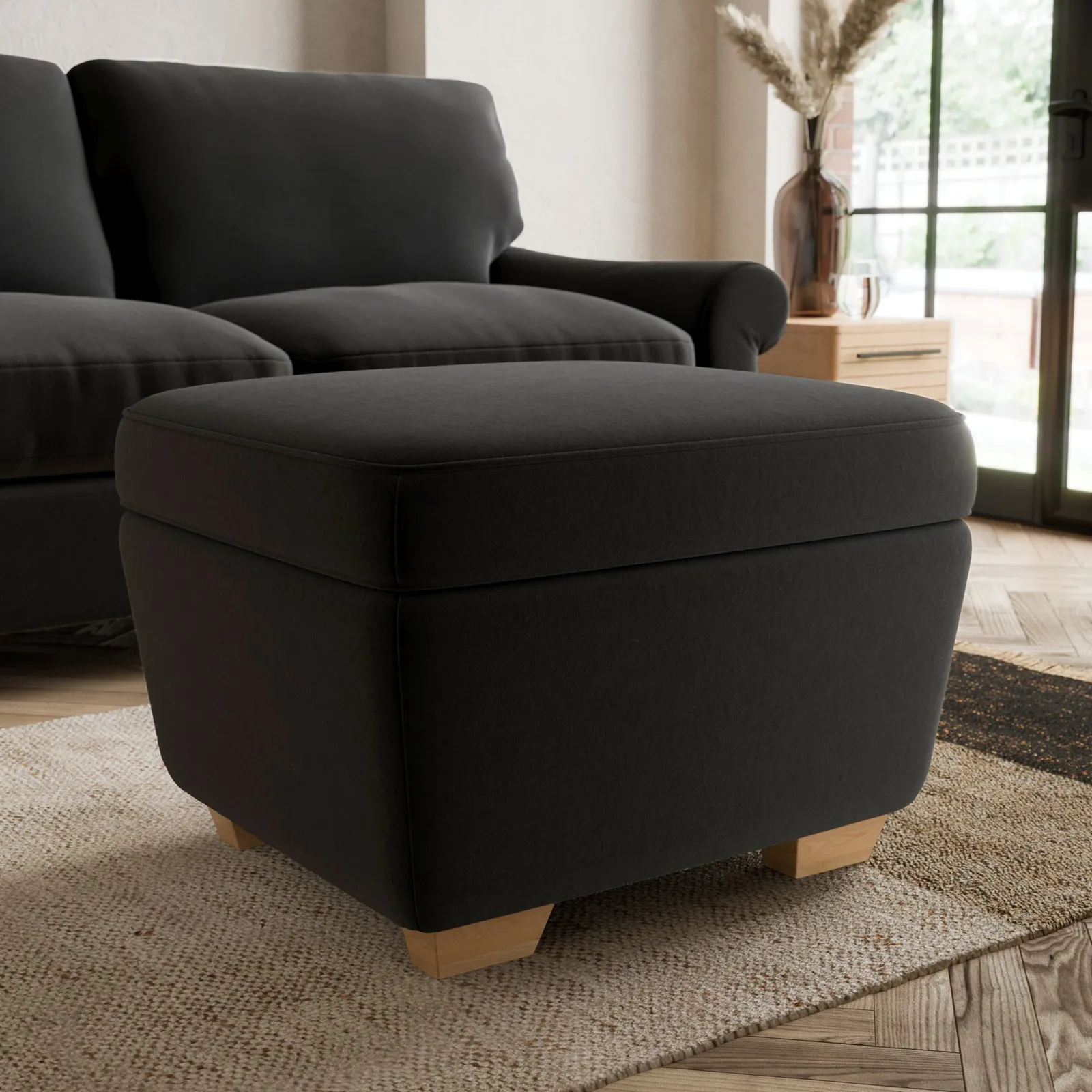 Arundel Luxury Velvet Footstool Luxury Velvet Black